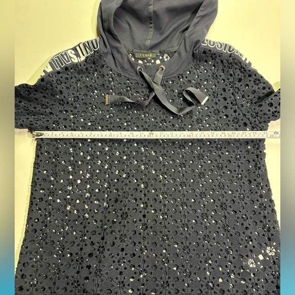 I’CONA BY ROBELL  Designer Hoodie Knitted Dark Blue SIZE 14 Made In Bulgaria - Picture 2 of 5